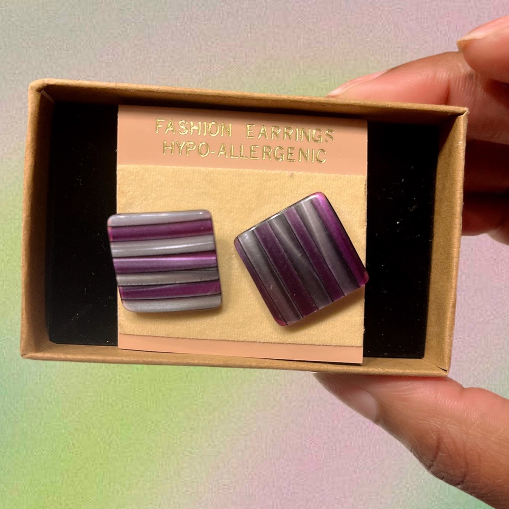 Vintage Striped Purple and Silver Hypoallergenic Earrings